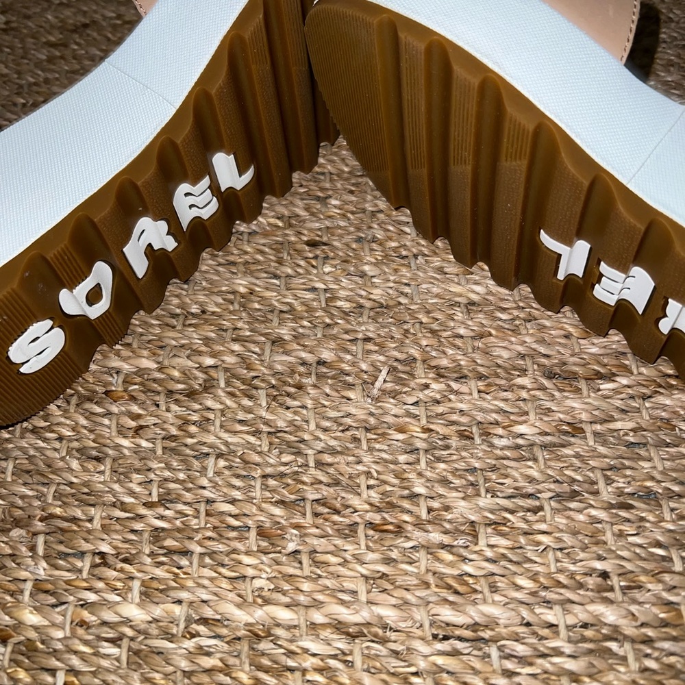 Sorel Tan Platform Wedge Sandals with White Sole - Picture 6 of 7